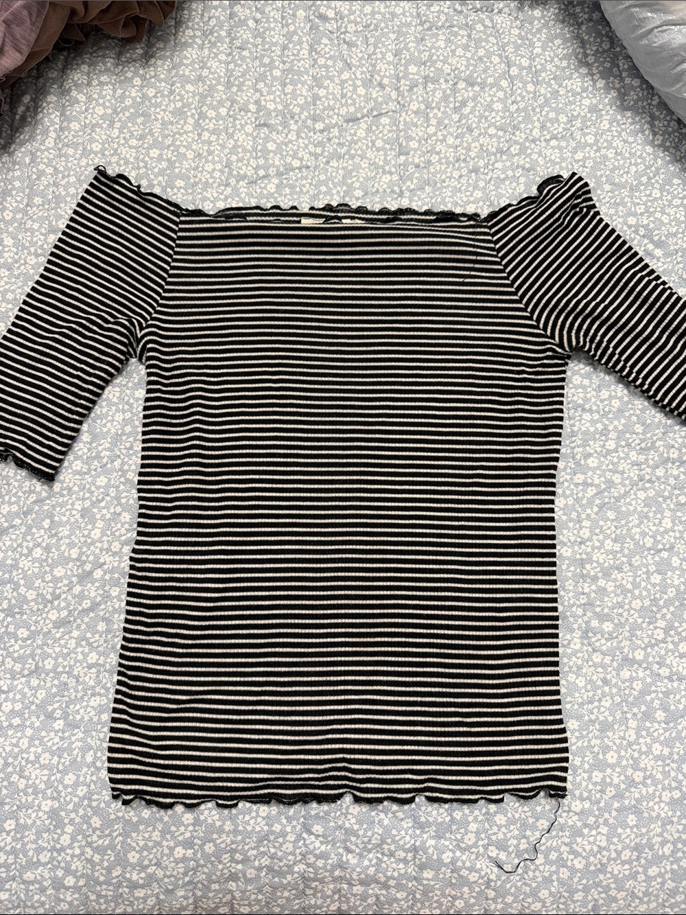 Caution To The Wind Black & White Striped Off-Shoulder Top